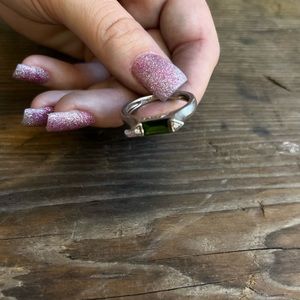 Chrome diopside, White Safire, Sterling silver band